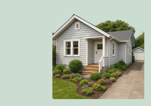 Well maintained wooden home with a driveway and garden in the front